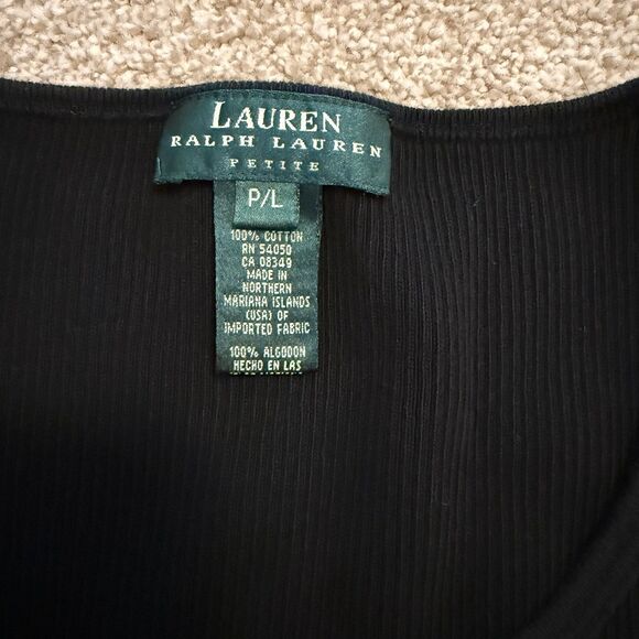 Ralph Lauren Black Ribbed Stretchy Sleeveless Tank Top Buttons Women's Petite L - Picture 4 of 7